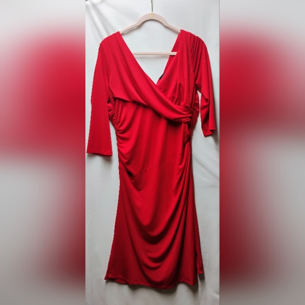 IMAN Red Wrap-Style Midi Dress